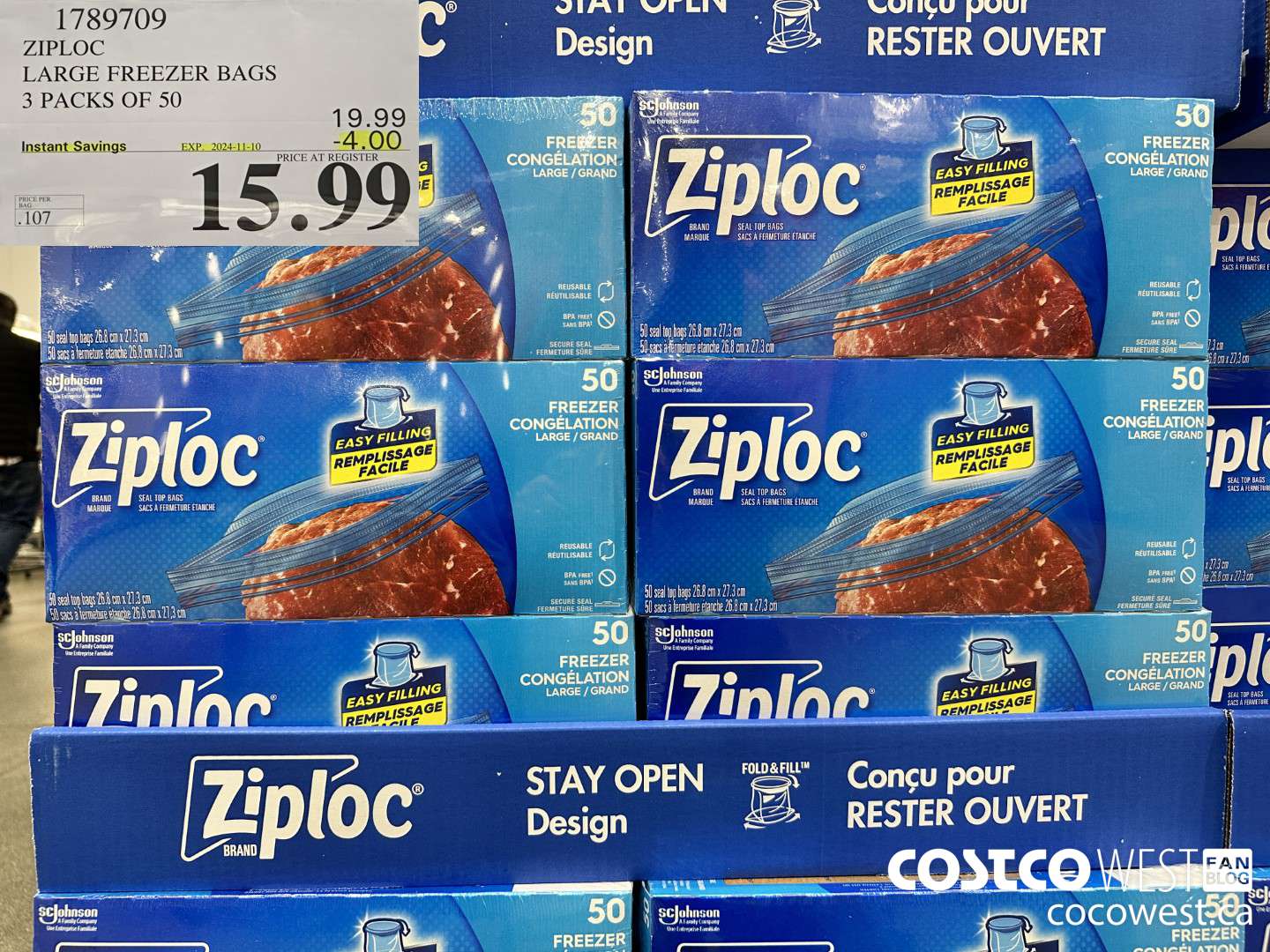 1789709 ZIPLOC LARGE FREEZER BAG 3 X 50 ($4.00 INSTANT SAVINGS EXPIRES ON 2024-11-10) $15.99