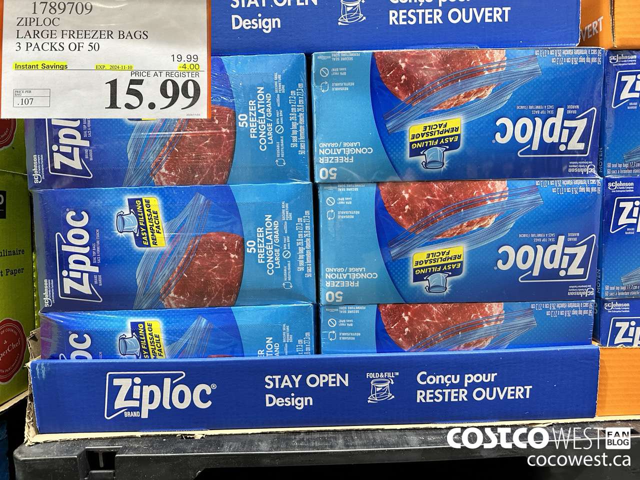 1789709 ZIPLOC LARGE FREEZER BAG 3 X 50 ($4.00 INSTANT SAVINGS EXPIRES ON 2024-11-10) $15.99