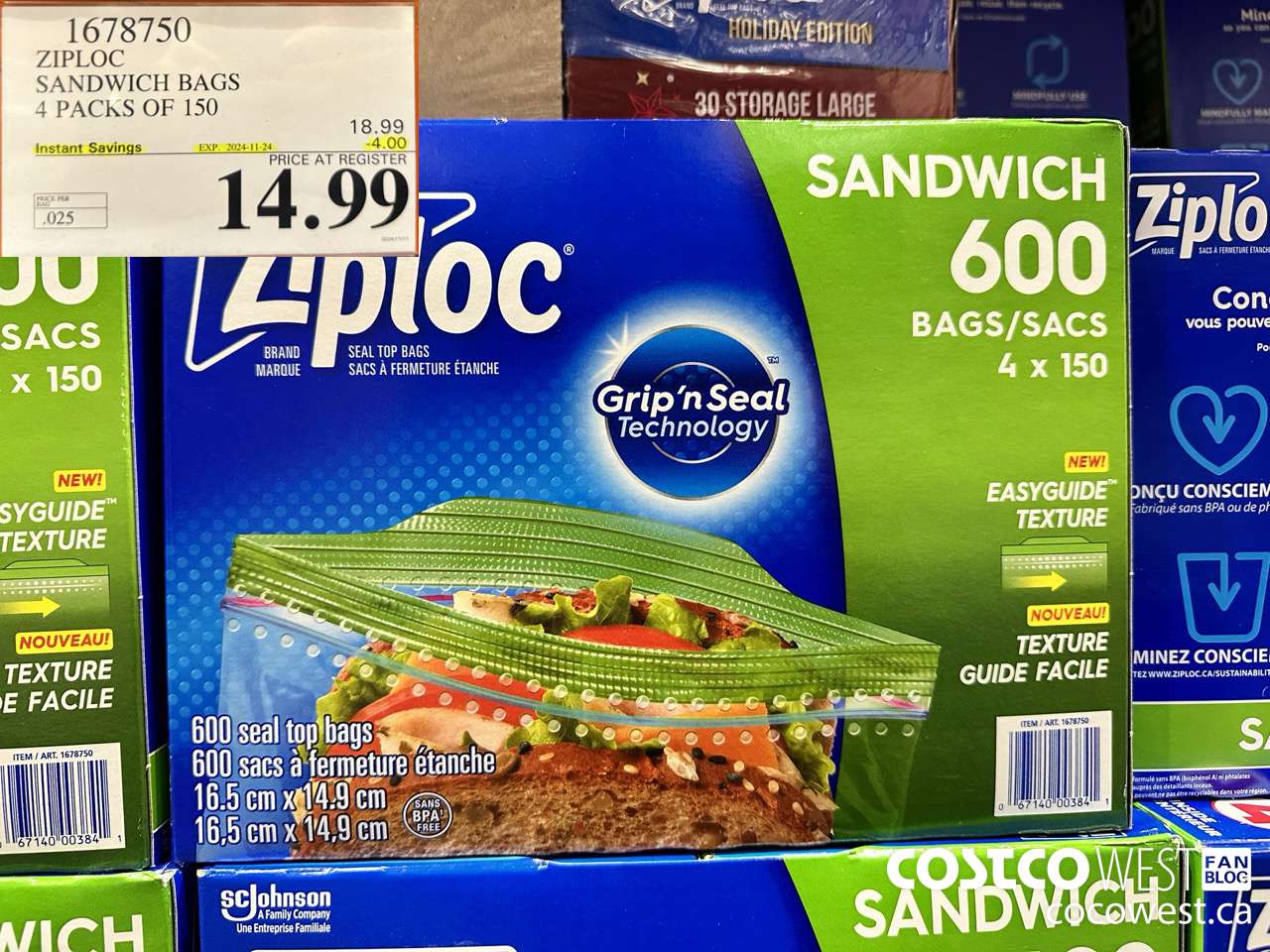 1678750 ZIPLOC SANDWICH BAGS 4 X 150 ($4.00 INSTANT SAVINGS EXPIRES ON 2024-11-24) $14.99