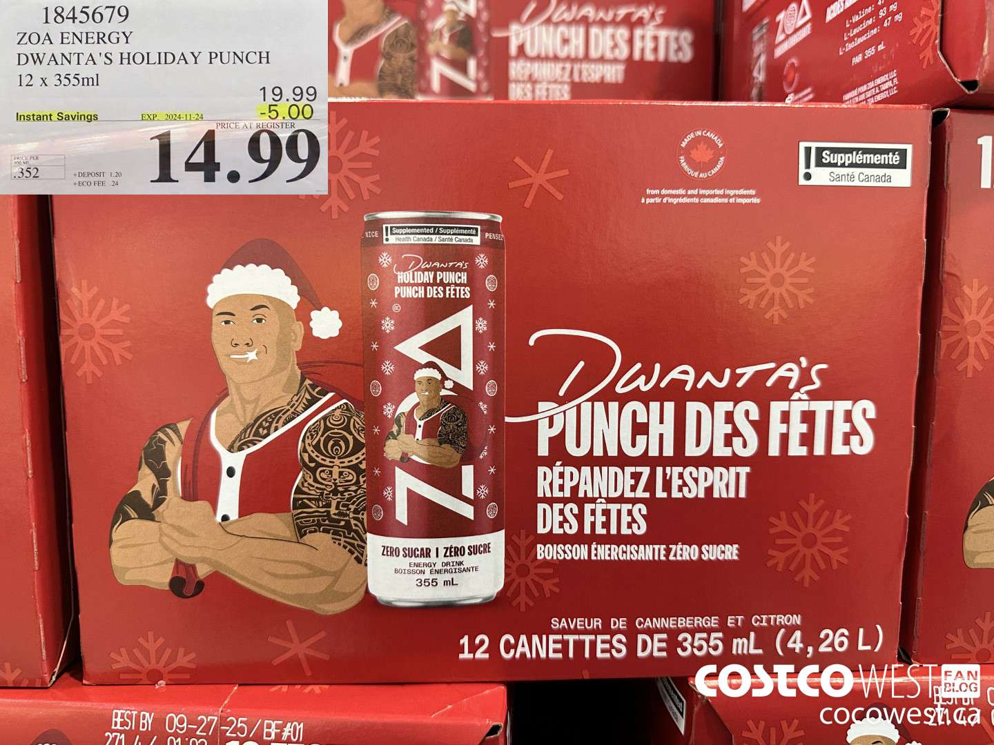 1845679 ZOA ENERGY DWANTA'S HOLIDAY PUNCH 12 X 355ML ($5.00 INSTANT SAVINGS EXPIRES ON 2024-11-24) $14.99