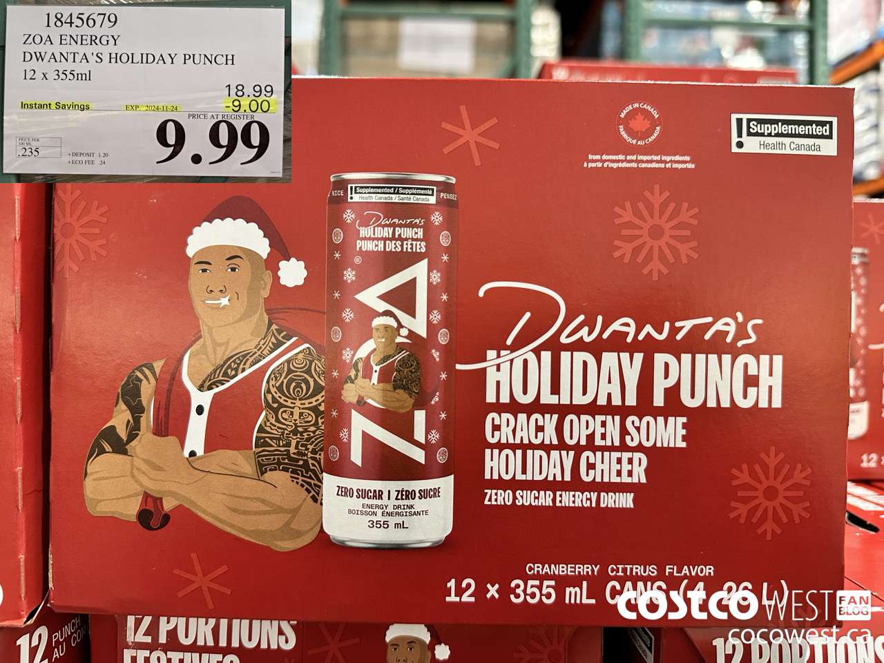 1845679 ZOA ENERGY DWANTA'S HOLIDAY PUNCH 12 X 355ML ($9.00 INSTANT SAVINGS EXPIRES ON 2024-11-24) $9.99
