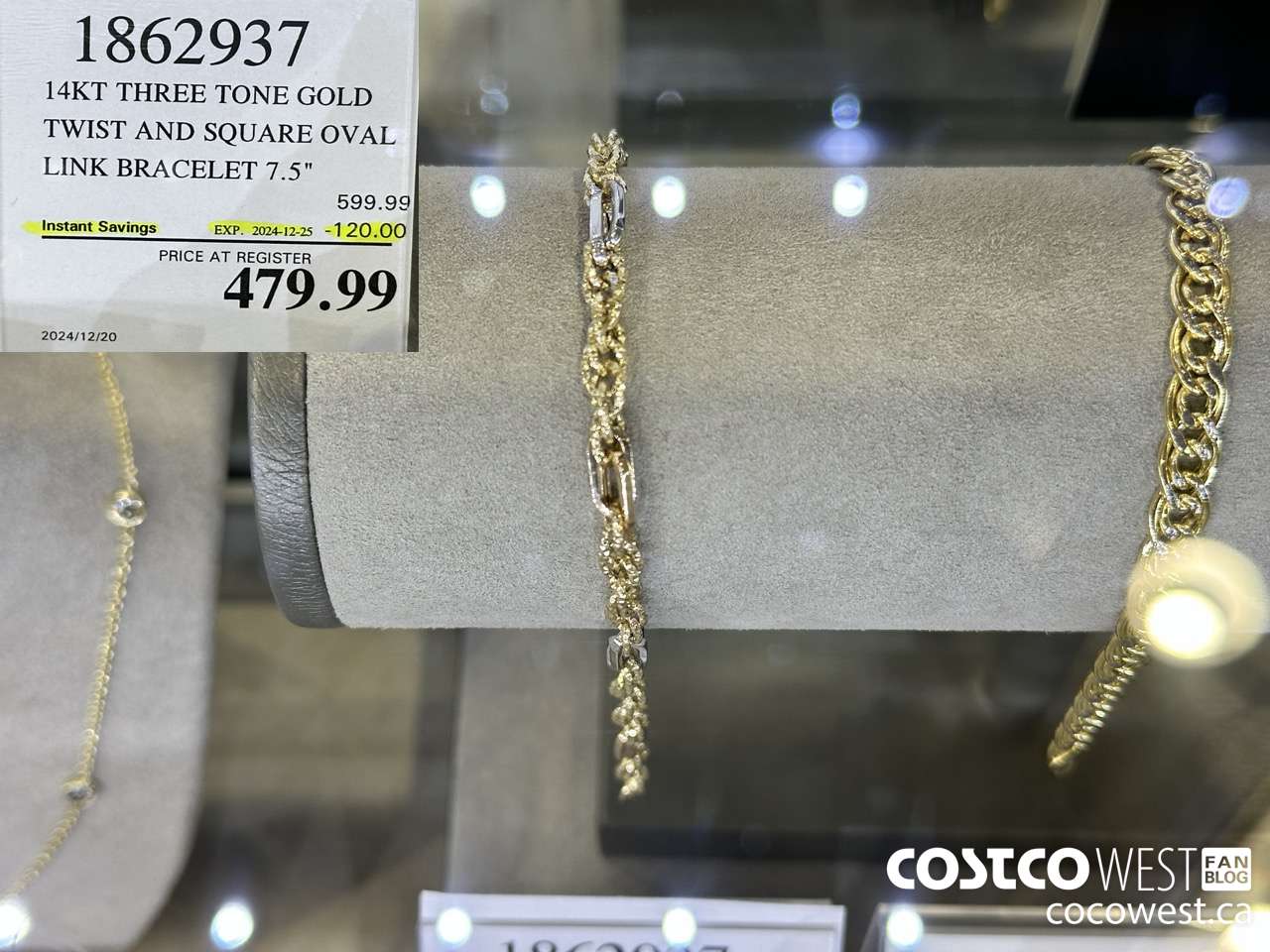 1862937 14KT THREE TONE GOLD TWIST AND SQUARE OVAL LINK BRACELET 7.5