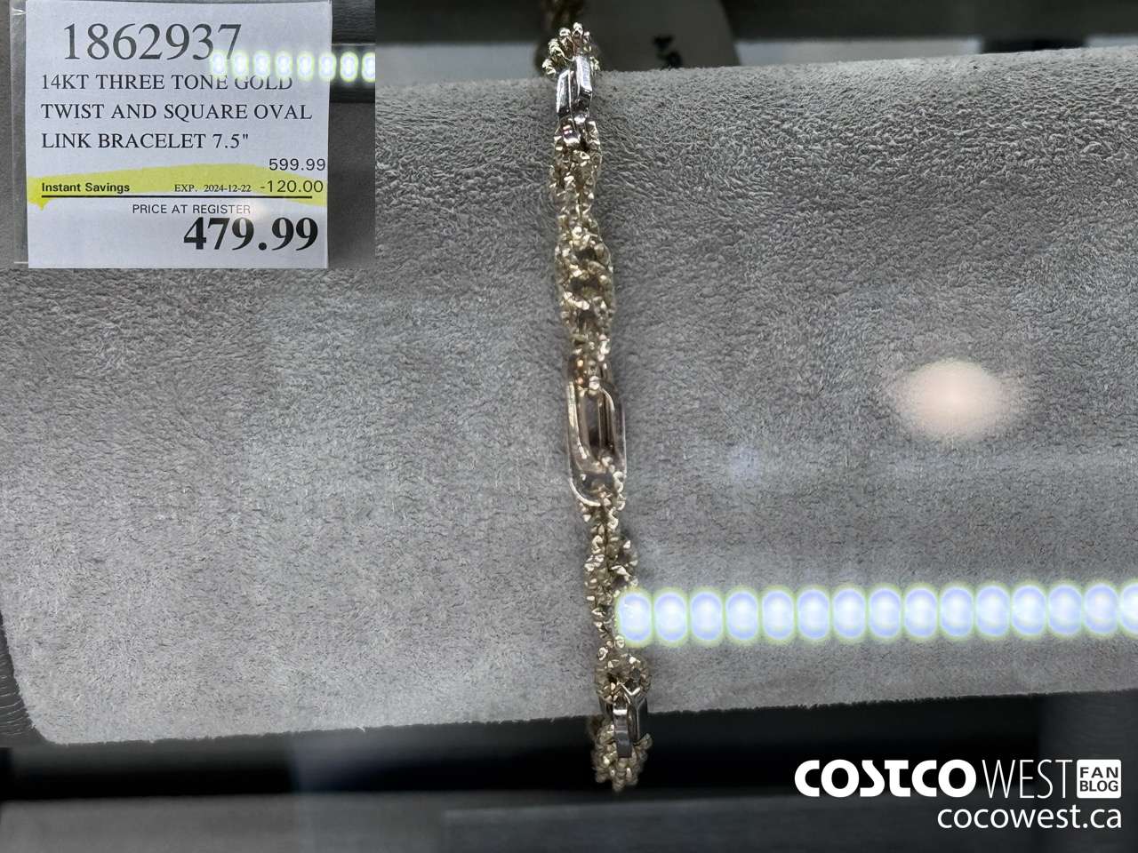 1862937 14KT THREE TONE GOLD TWIST AND SQUARE OVAL LINK BRACELET 8.5