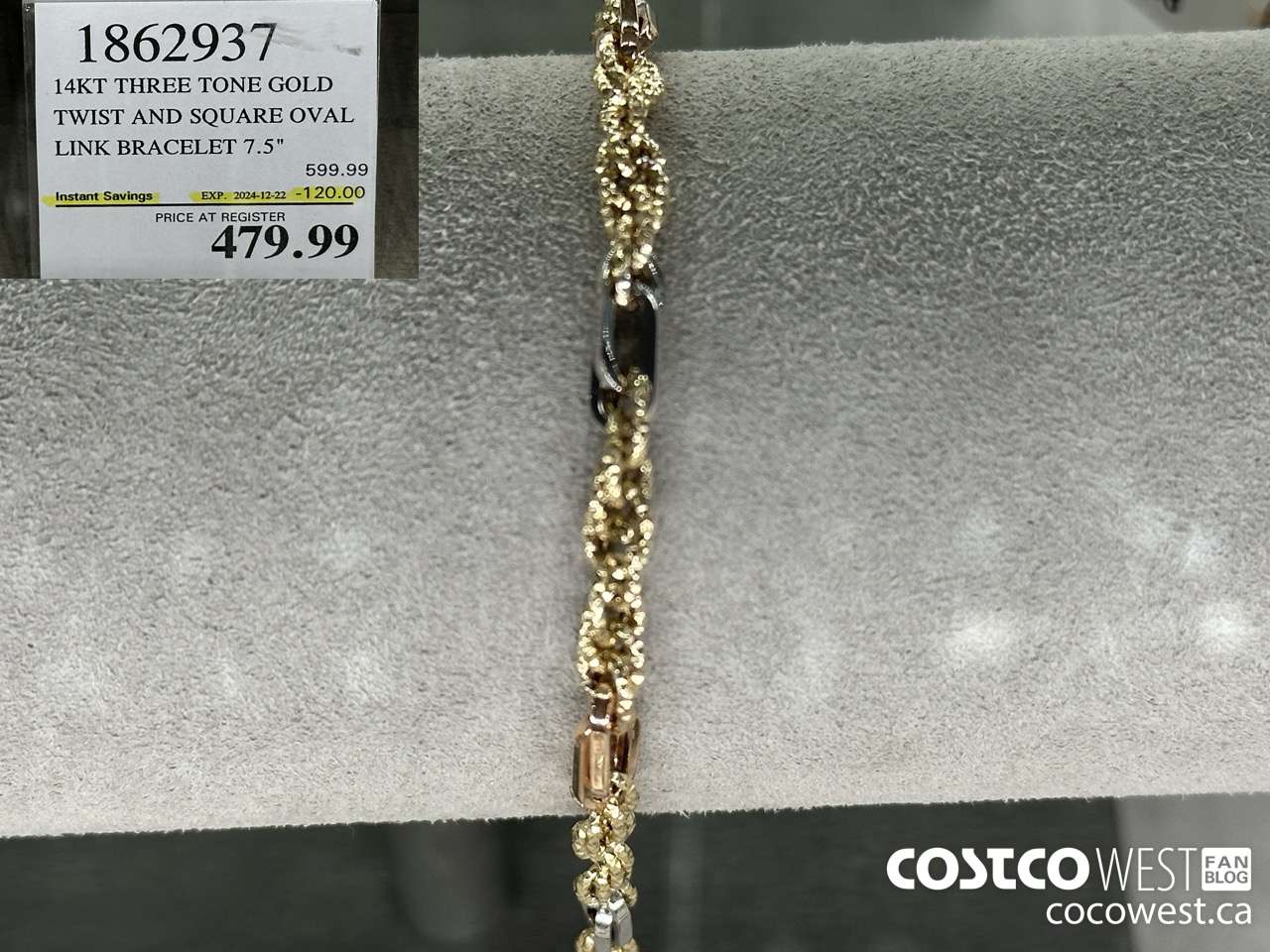 1862937 14KT THREE TONE GOLD TWIST AND SQUARE OVAL LINK BRACELET 8.5