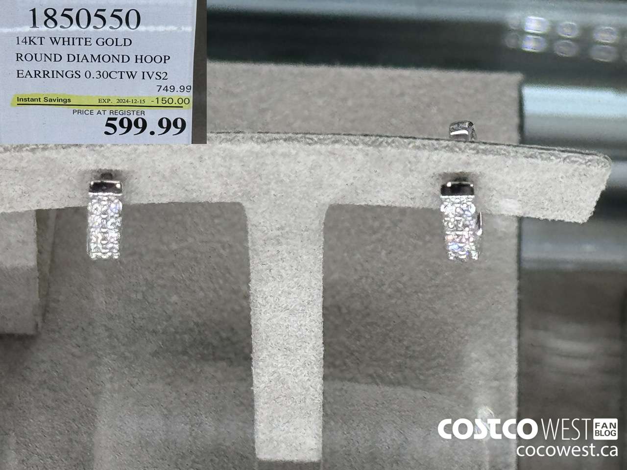 1850550 14KT WHITE GOLD ROUND DIAMOND HOOP EARRINGS 0.30CTW IVS2 ($150.00 INSTANT SAVINGS EXPIRES ON 2024-12-15) $599.99