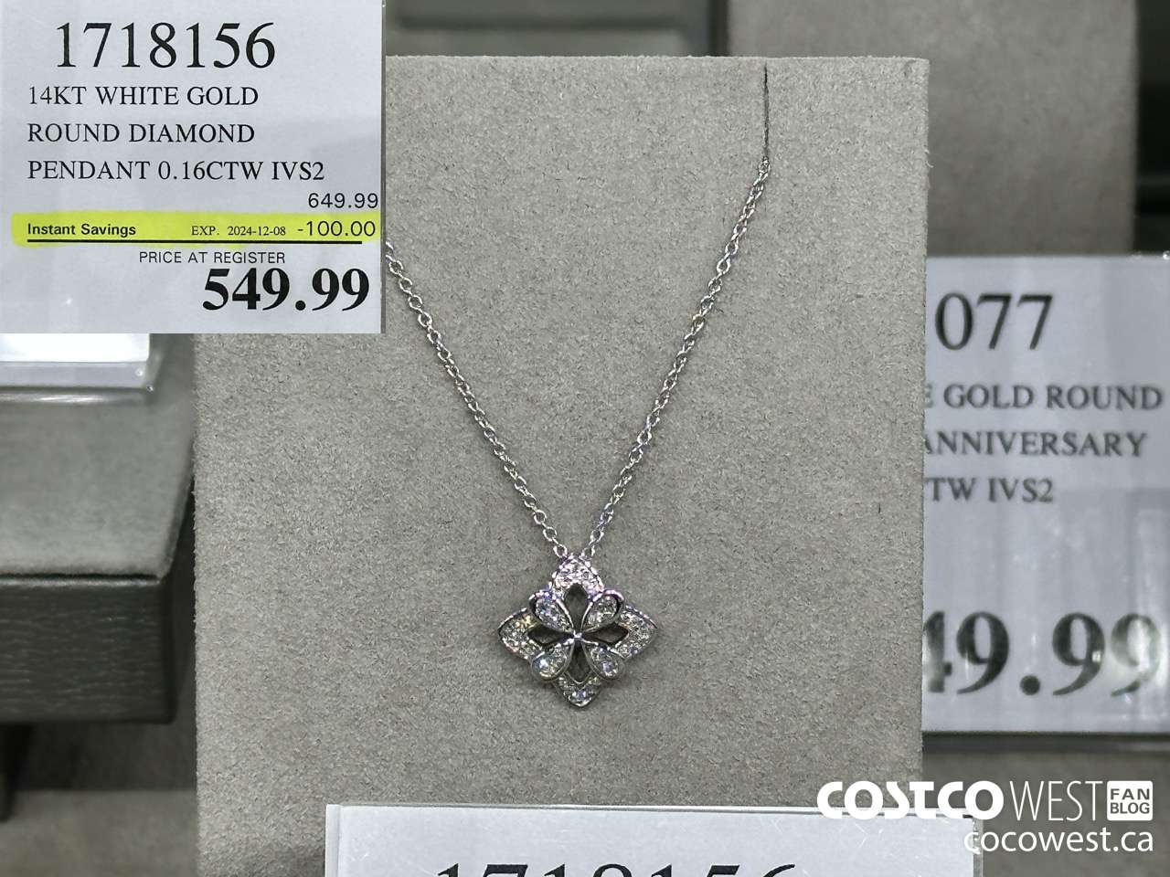 1718156 14KT WHITE GOLD ROUND DIAMOND PENDANT 0.16CTW IVS2 ($100.00 INSTANT SAVINGS EXPIRES ON 2024-12-08) $549.99
