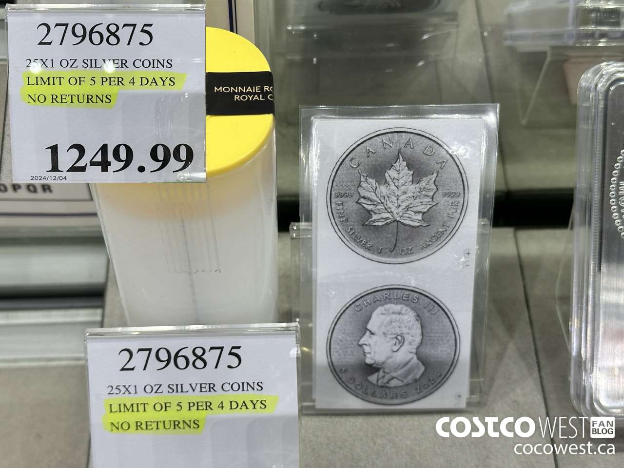 2796875 25X1 OZ SILVER COINTS LIMIT OF 5 PER 4 DAYS NO RETURNS $1249.99