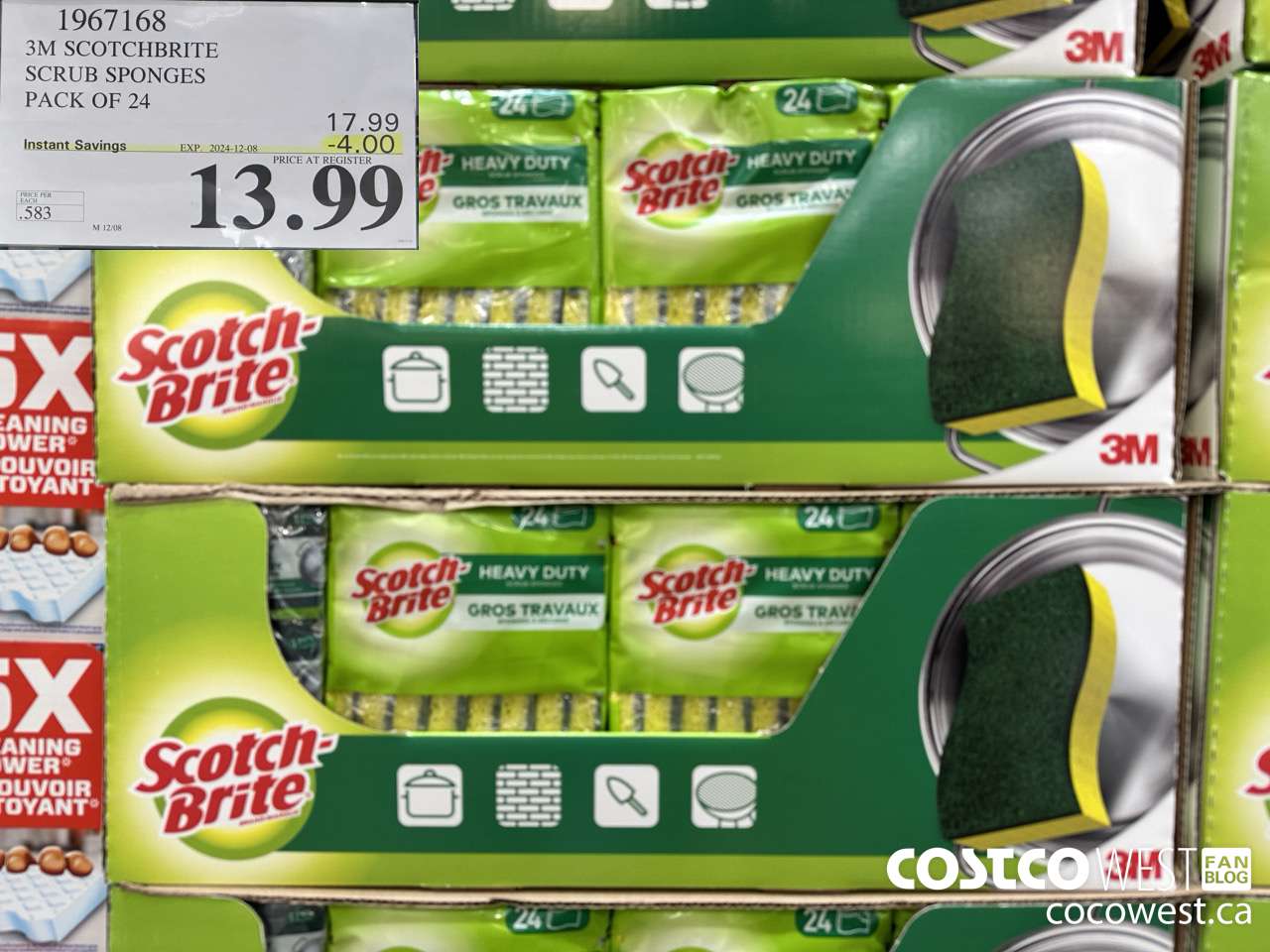 1967168 3M SCOTCHBRITE SCRUB SPONGES PACK OF 24 ($4.00 INSTANT SAVINGS EXPIRES ON 2024-12-08) $13.99