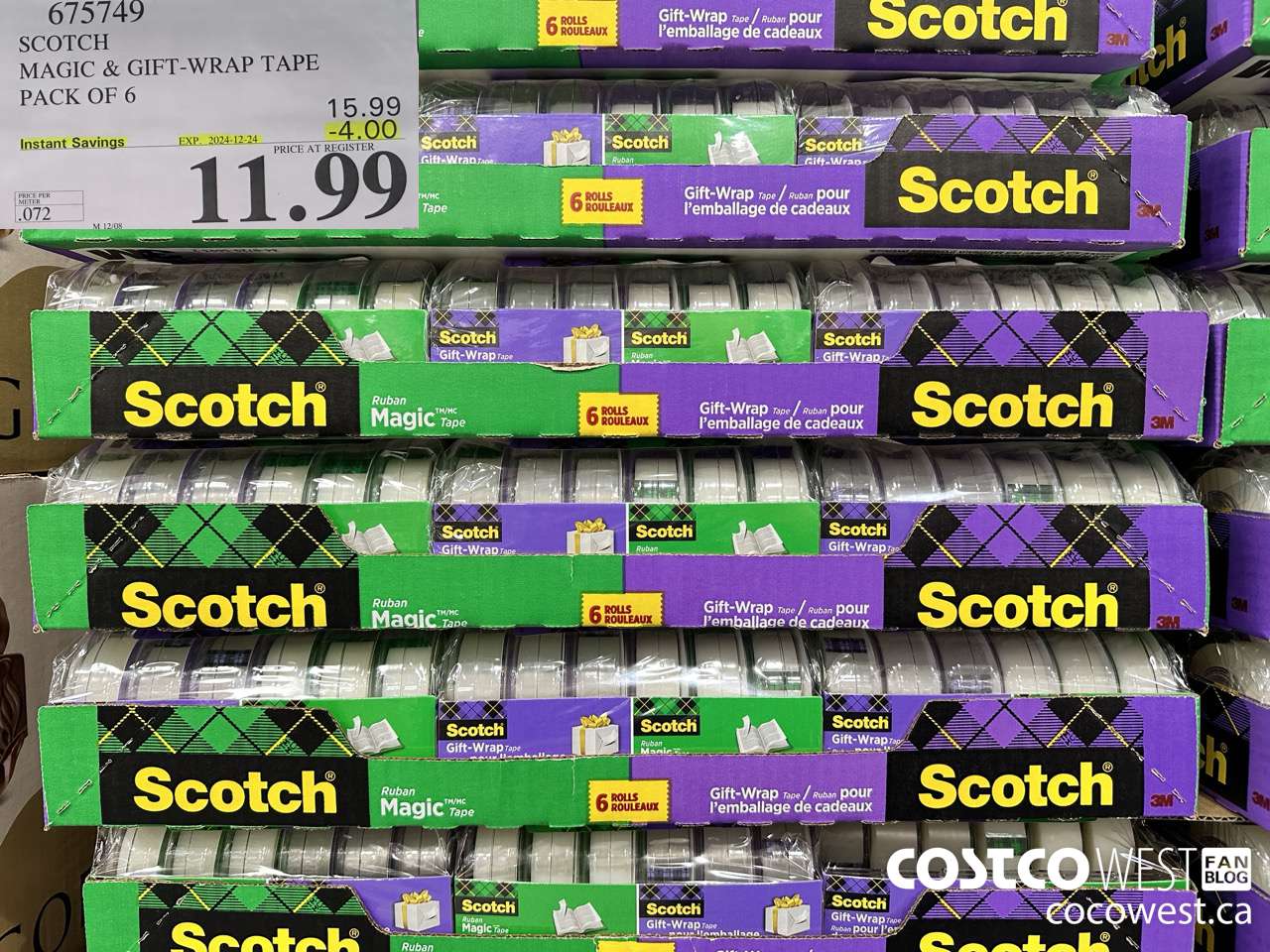 675749 3M SCOTCH MAGIC TAPE/GIFT WRAP TAPE 6PK ($4.00 INSTANT SAVINGS EXPIRES ON 2024-12-24) $11.99