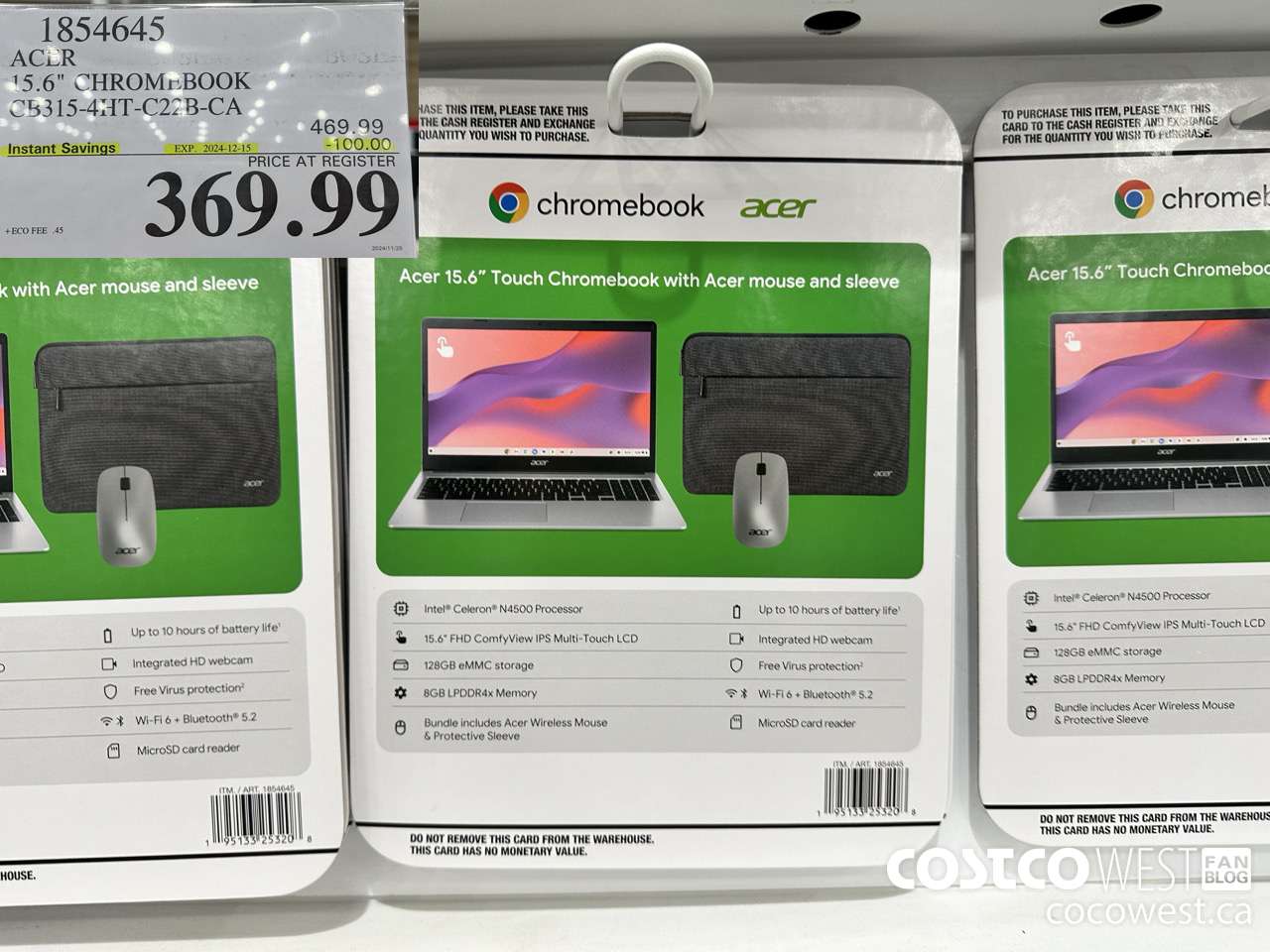 1854645 ACER 15.6 IN CHROMEBOOK CB315-4HT-C22B-CA ($100.00 INSTANT SAVINGS EXPIRES ON 2024-12-15) $369.99