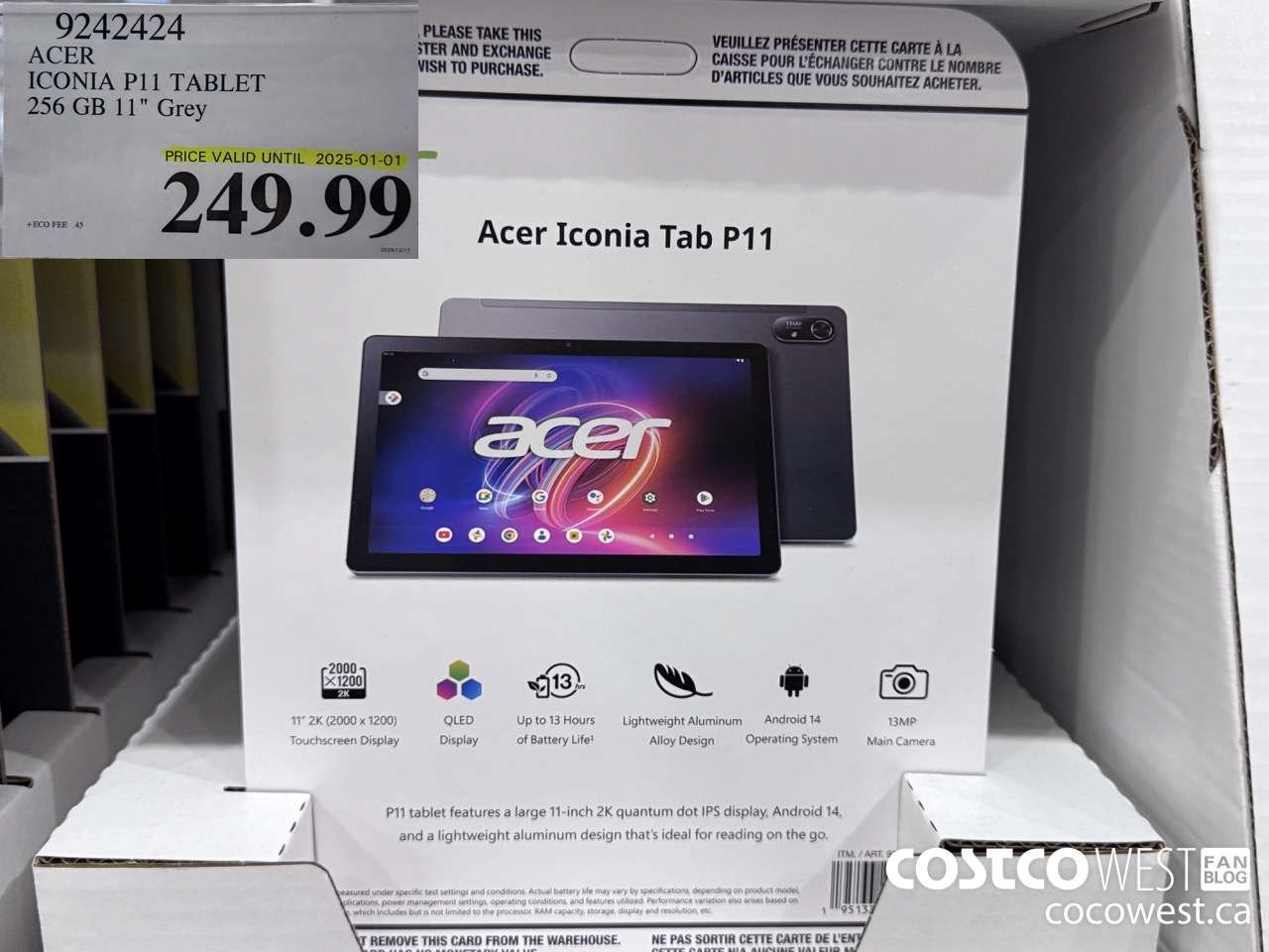 9242424 ACER ICONA 11IN TABLET 256GB GREY (EXPIRES ON 2025-01-01) $249.99