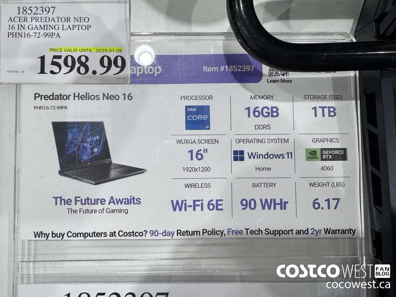 1852397 ACER PREDATOR NEO 16 IN GAMING LAPTOP PHN16-72-99PA (EXPIRES ON 2025-01-08) $1598.99