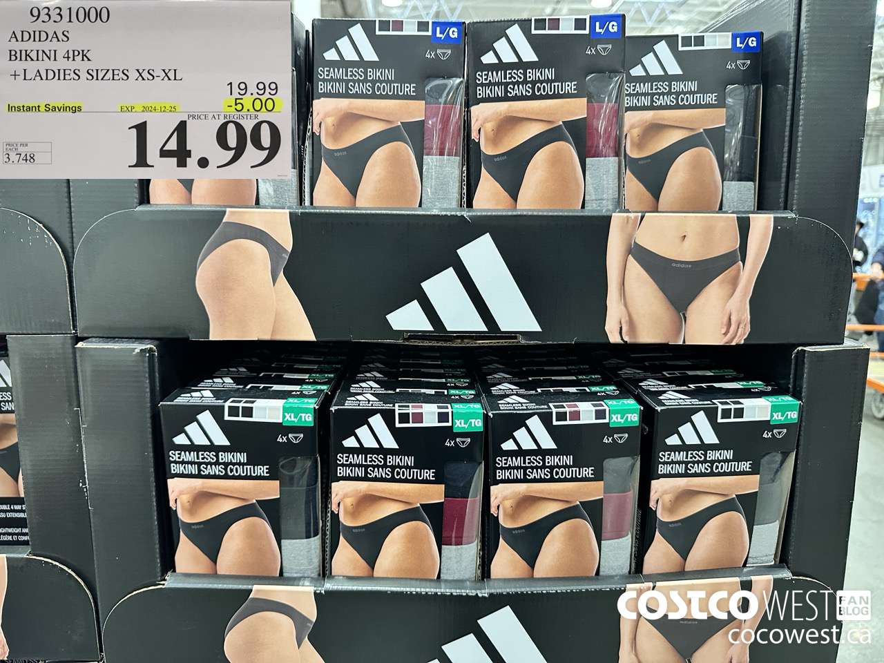 9331000 ADIDAS BIKINI 4PK LADIES SIZES XS-XL ($5.00 INSTANT SAVINGS EXPIRES ON 2024-12-25) $14.99