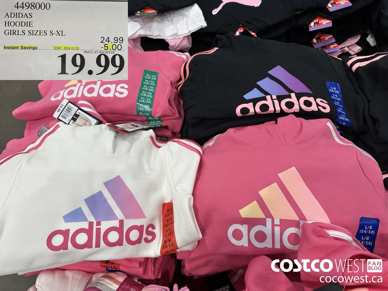 4498000 ADIDAS HOODIES GIRLS SIZES S-XL ($5.00 INSTANT SAVINGS EXPIRES ON 2024-12-22) $19.99