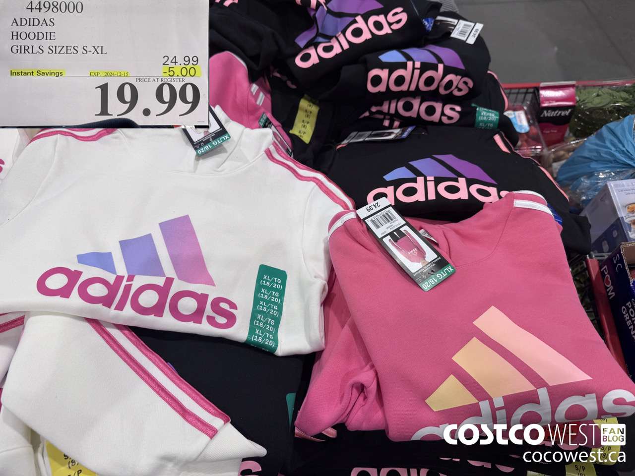 44908000 ADIDAS HOODIE GIRLS SIZES S-XL ($5.00 INSTANT SAVINGS EXPIRES ON 2024-12-15) $19.99