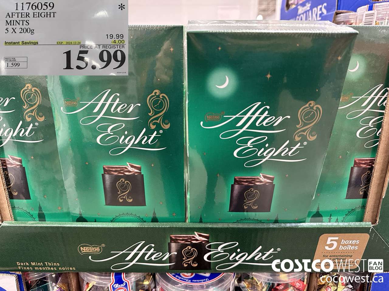 1176059 AFTER EIGHT MINTS 5 X 200G ($4.00 INSTANT SAVINGS EXPIRES ON 2024-12-24) $15.99