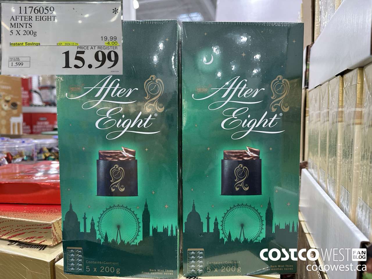 1176059 AFTER EIGHT MINTS 5 X 200G ($4.00 INSTANT SAVINGS EXPIRES ON 2024-12-29) $15.99