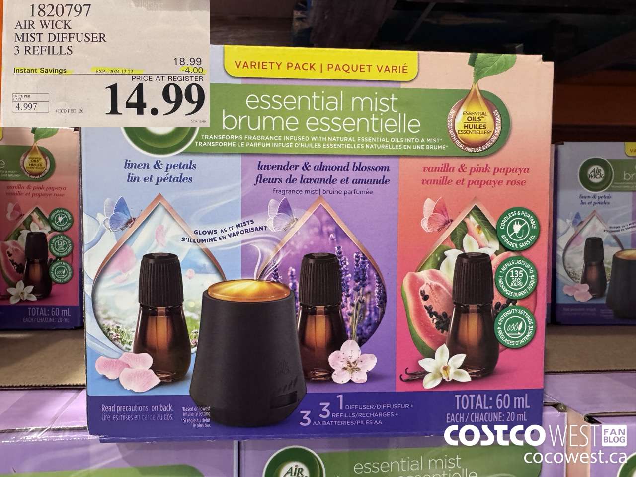 1820797 AIR WICK MIST DIFFUSER 3 REFILLS ($4.00 INSTANT SAVINGS EXPIRES ON 2024-12-22) $14.99