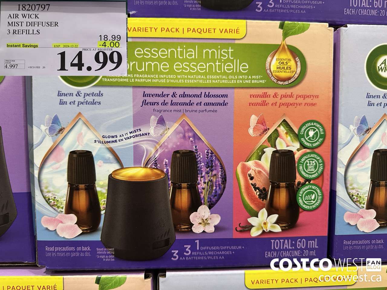 1820797 AIR WICK MIST DIFFUSER 3 REFILLS ($4.00 INSTANT SAVINGS EXPIRES ON 2024-12-22) $14.99