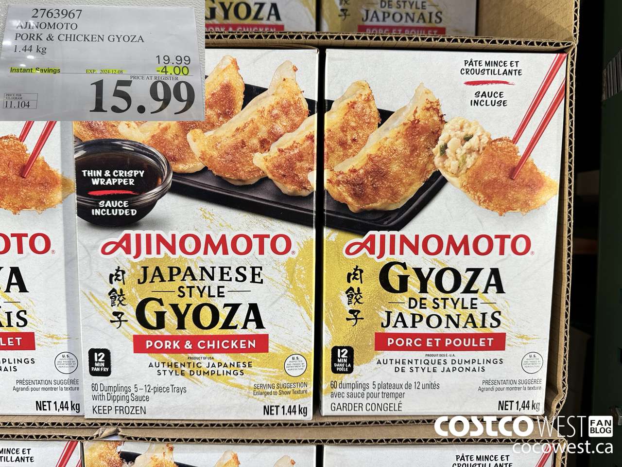 2763967 AJINOMOTO PORK & CHICKEN GYOZA 1.44 KG ($4.00 INSTANT SAVINGS EXPIRES ON 2024-12-08) $15.99