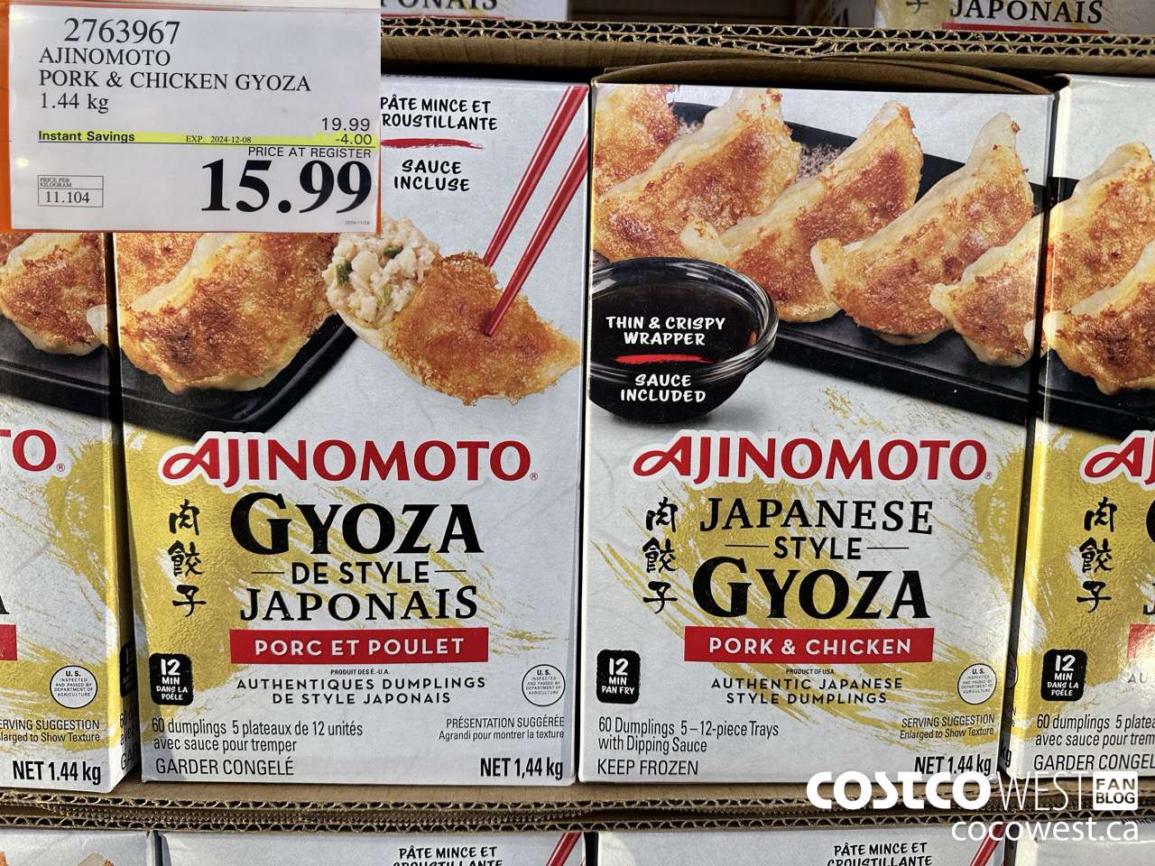 2763967 AJINOMOTO PORK & CHICKEN GYOZA 1.44 KG ($4.00 INSTANT SAVINGS EXPIRES ON 2024-12-08) $15.99