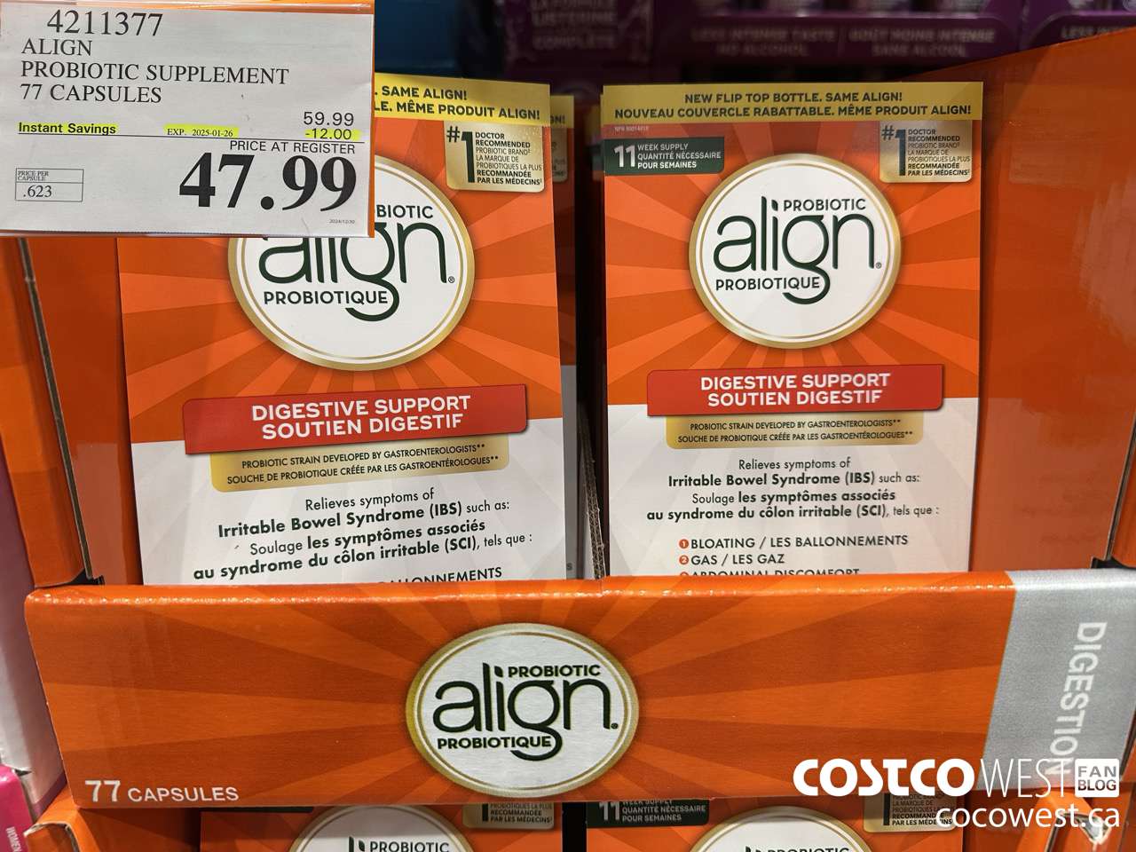 4211377 ALIGN PROBIOTIC SUPPLEMENT 77 CAPSULES ($12.00 INSTANT SAVINGS EXPIRES ON 2025-01-26) $47.99