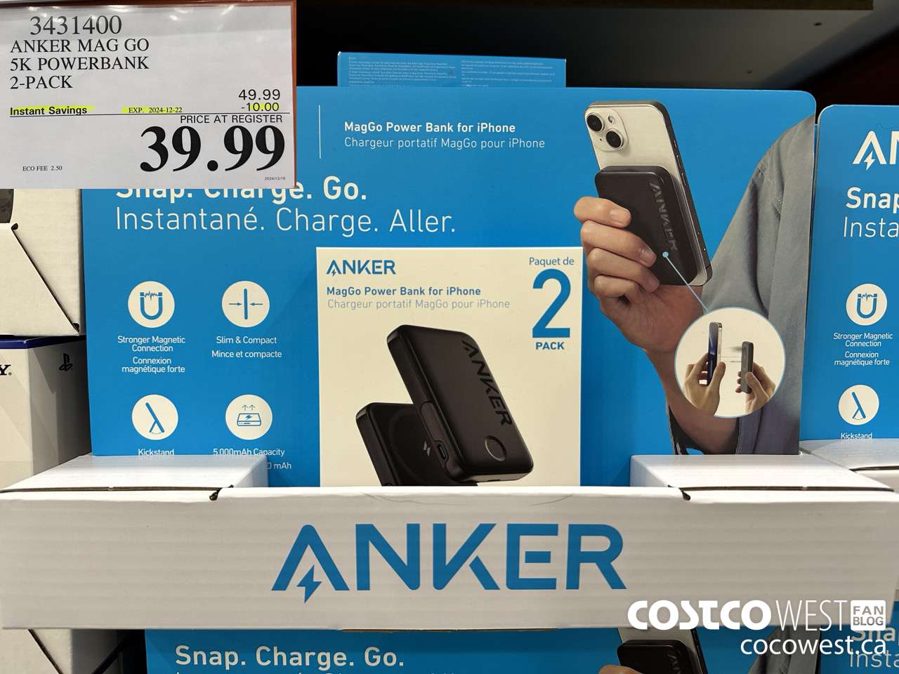 3431400 ANKER MAG GO 5K POWERBANK 2-PACK ($10.00 INSTANT SAVINGS EXPIRES ON 2024-12-22) $39.99