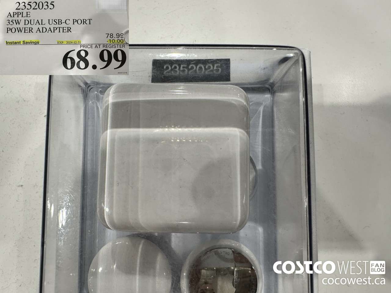 2352035 APPLE 35W DUAL USB-C PORT POWER ADAPTER ($10.00 INSTANT SAVINGS EXPIRES ON 2024-12-31) $68.99