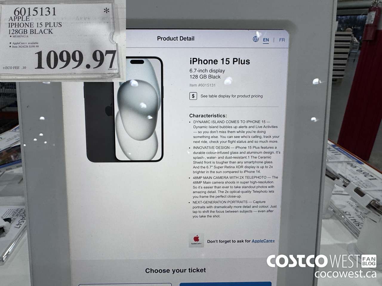 6015131 APPLE IPHONE 15 PLUS 128GB BLACK $1099.97