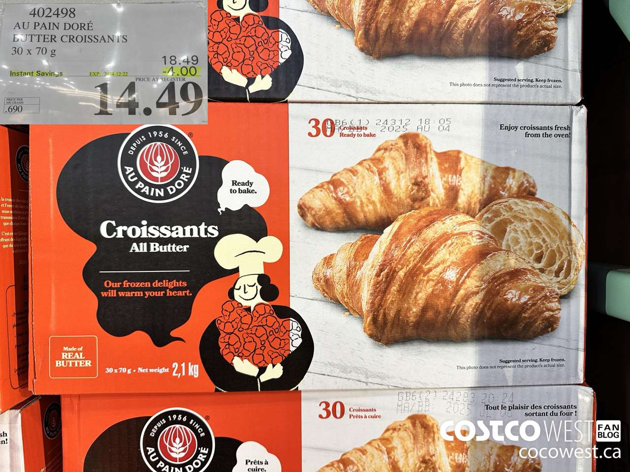 402498 AU PAIN DORE BUTTER CROISSANTS 30 X 70 G ($4.00 INSTANT SAVINGS EXPIRES ON 2024-12-22) $14.49