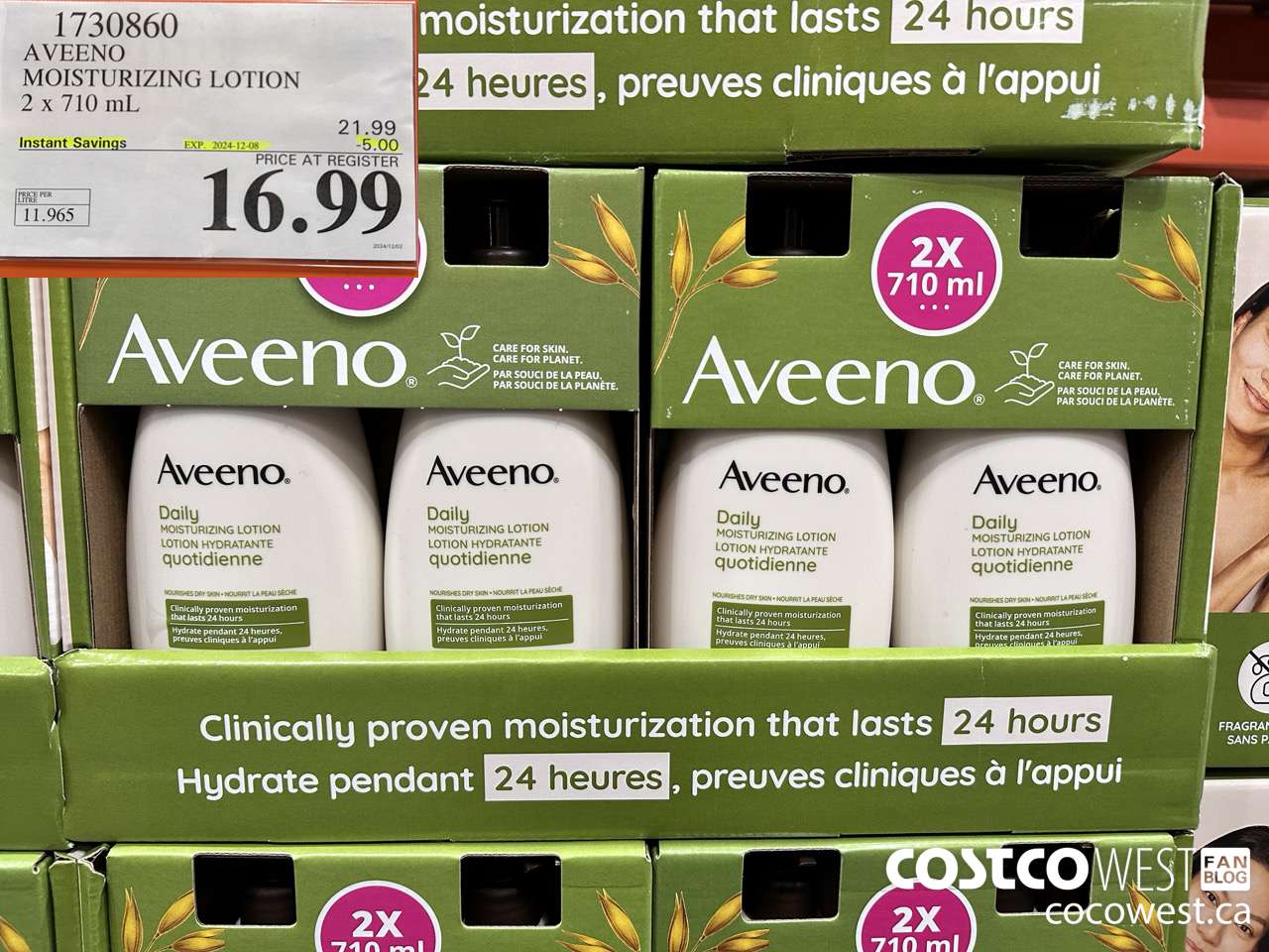 1730860 AVEENO MOISTURIZING LOTION 2 X 710ML ($5.00 INSTANT SAVINGS EXPIRES ON 2024-12-08) $16.99