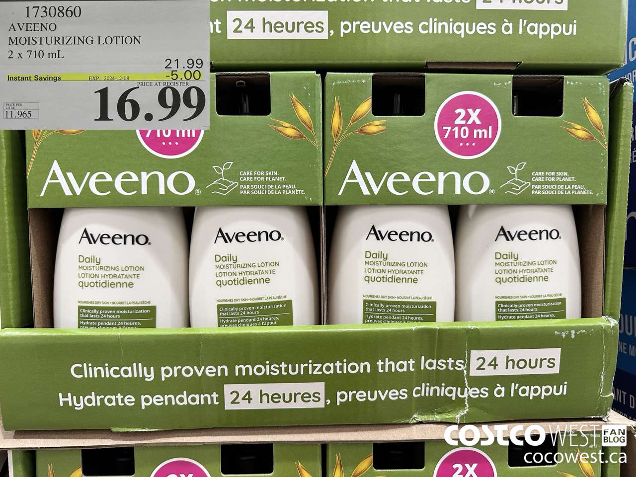 1730860 AVEENO MOISTURIZING LOTION 2 X 710ML ($5.00 INSTANT SAVINGS EXPIRES ON 2024-12-08) $16.99