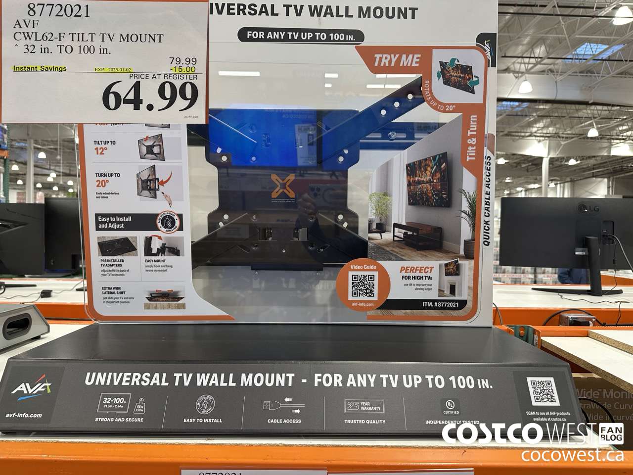 8772021 AVF CWL62-F TILT TV MOUNT 32 IN. TO 100IN ($15.00 INSTANT SAVINGS EXPIRES ON 2025-01-02) $64.99