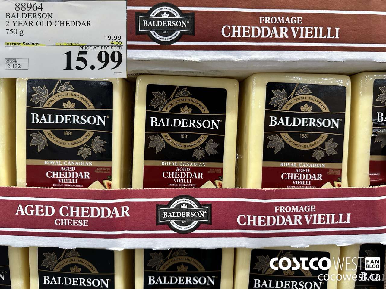 88964 BALDERSON 2 YEAR OLD CHEDDAR 750 g ($4.00 INSTANT SAVINGS EXPIRES ON 2024-12-22) $15.99