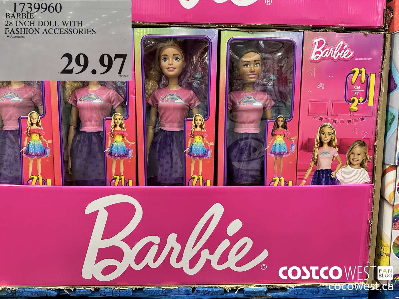 1739960 BARBIE 28 INCH DOLL WITH FASHION ACCESSORIES $29.97