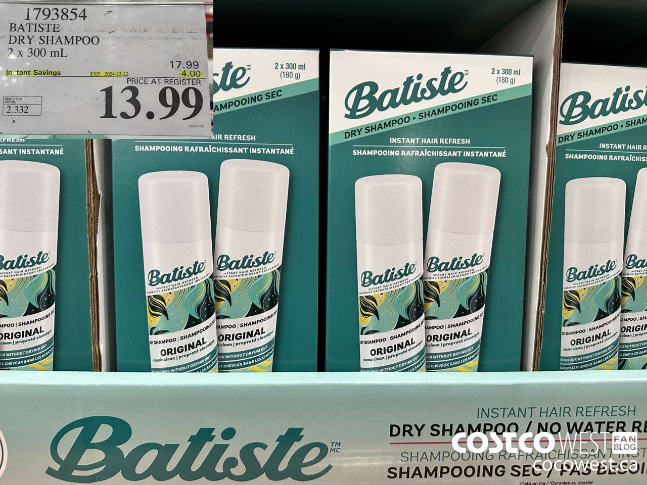 1793854 BATISTE DRY SHAMPOO 2 X 300ML ($4.00 INSTANT SAVINGS EXPIRES ON 2024-12-22) $13.99
