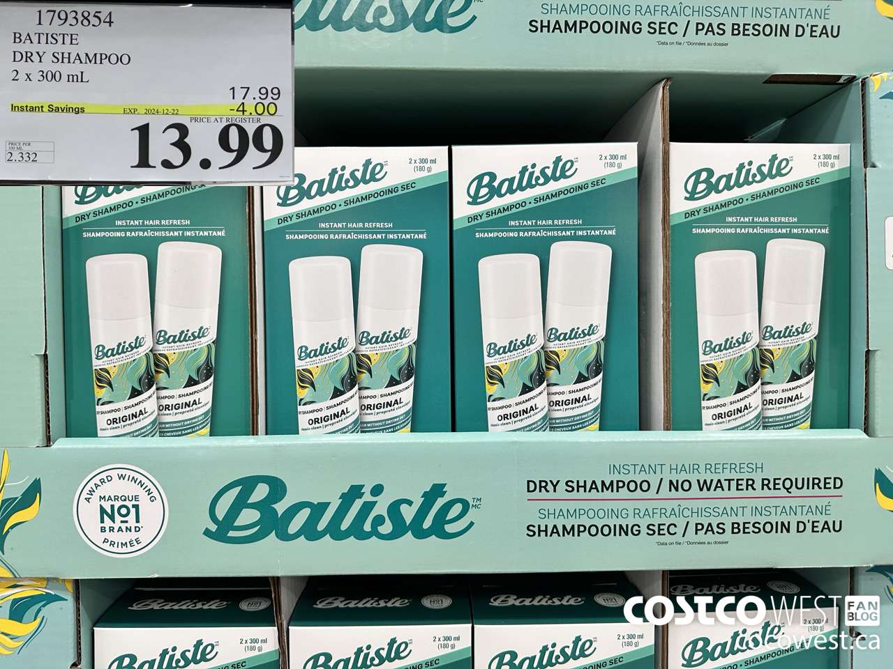 1793854 BATISTE DRY SHAMPOO 2 X 300ML ($4.00 INSTANT SAVINGS EXPIRES ON 2024-12-22) $13.99