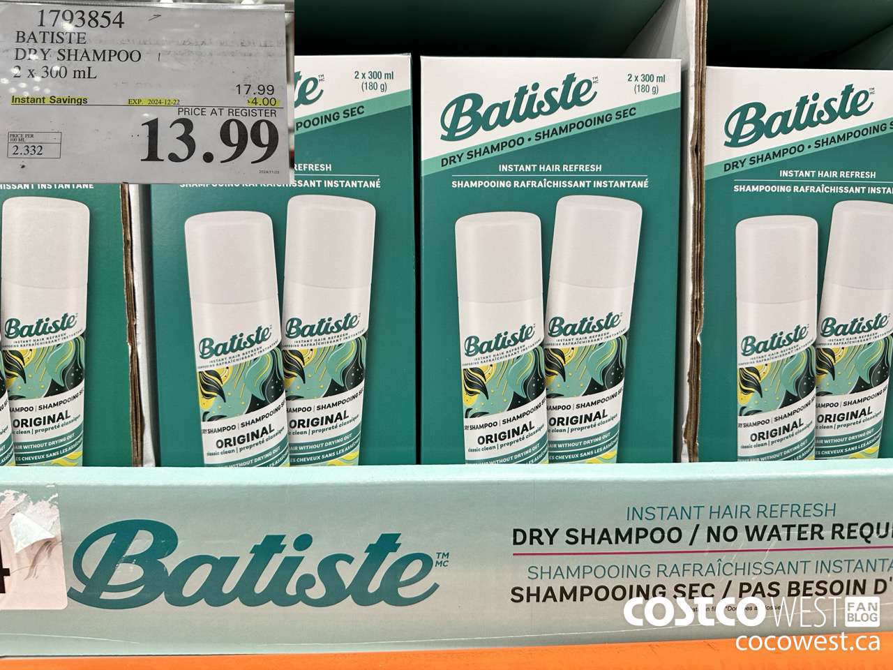 1793854 BATISTE DRY SHAMPOO 2 X 300ML ($4.00 INSTANT SAVINGS EXPIRES ON 2024-12-22) $13.99