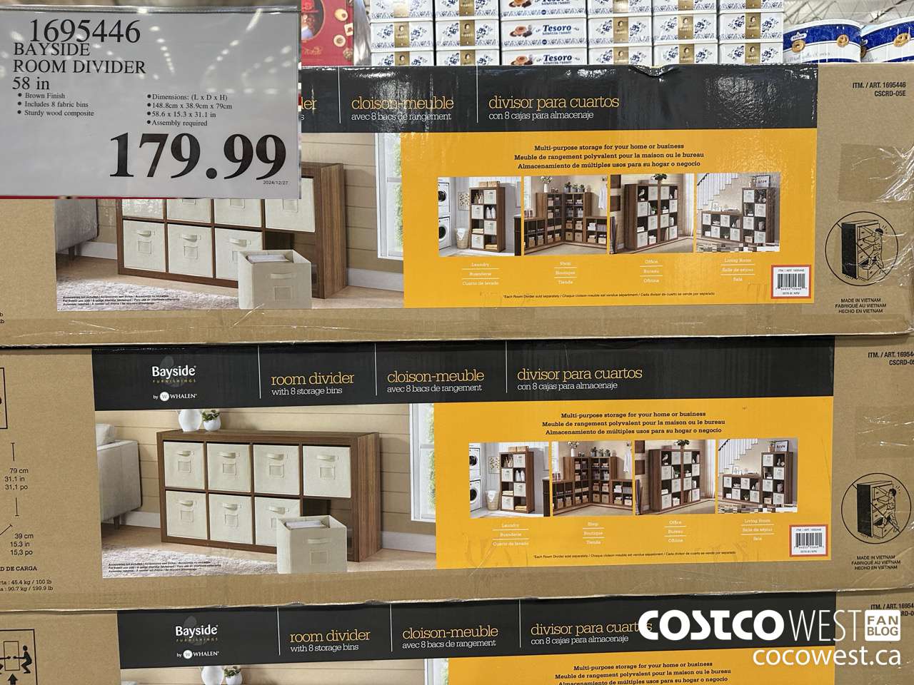 1695446 BAYSIDE ROOM DIVIDER 58IN $179.99