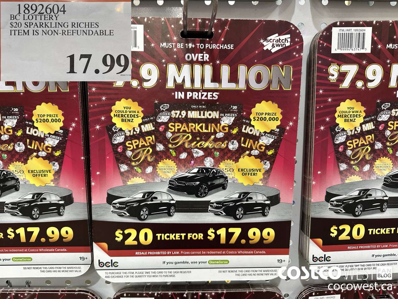 1892604 BC LOTTERY $20 SPARKLING RICHES ITEM IS NON-REFUNDABLE $17.99