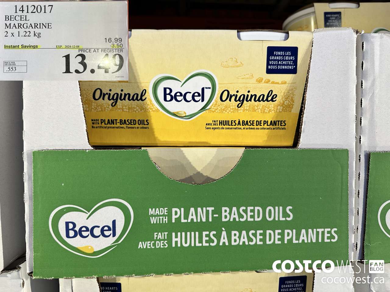 1412017 BECEL MARGARINE 2 x 1.22 kg ($3.50 INSTANT SAVINGS EXPIRES ON 2024-12-08) $13.49