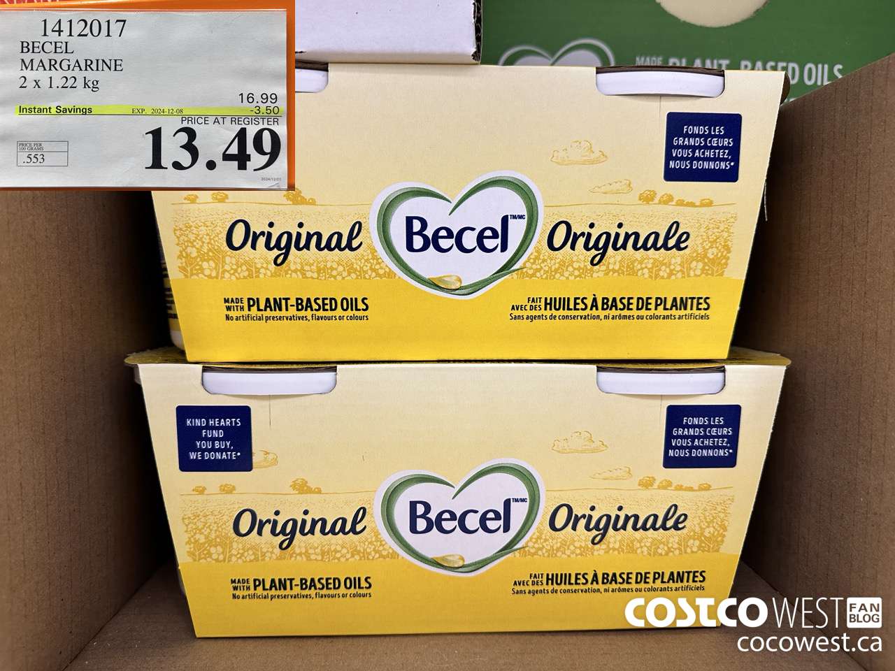 1412017 BECEL MARGARINE 2 x 1.22 kg ($3.50 INSTANT SAVINGS EXPIRES ON 2024-12-08) $13.49