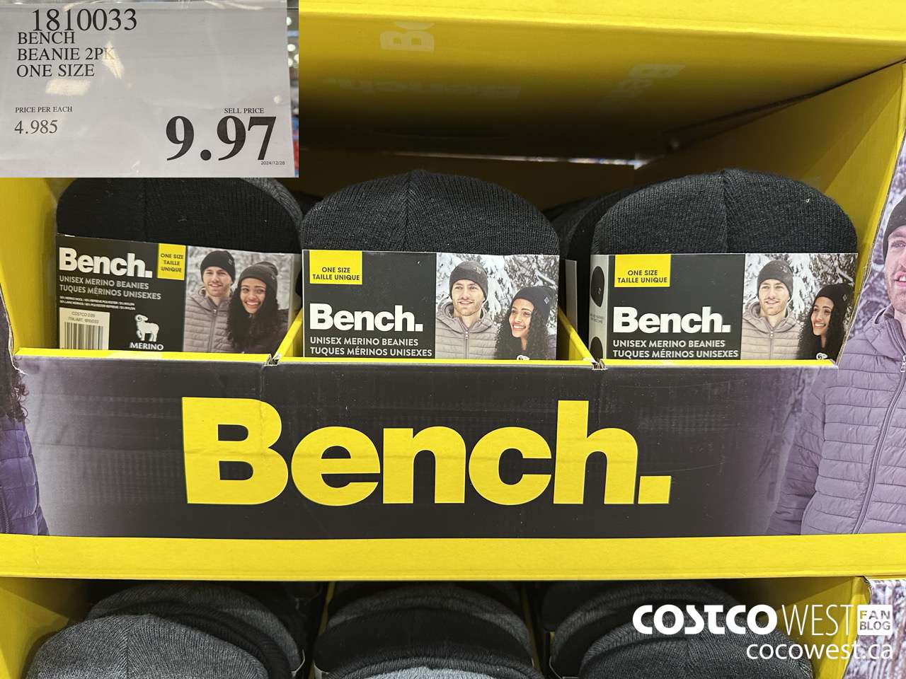 1810033 BENCH BEANIE 2PK ONE SIZE $9.97