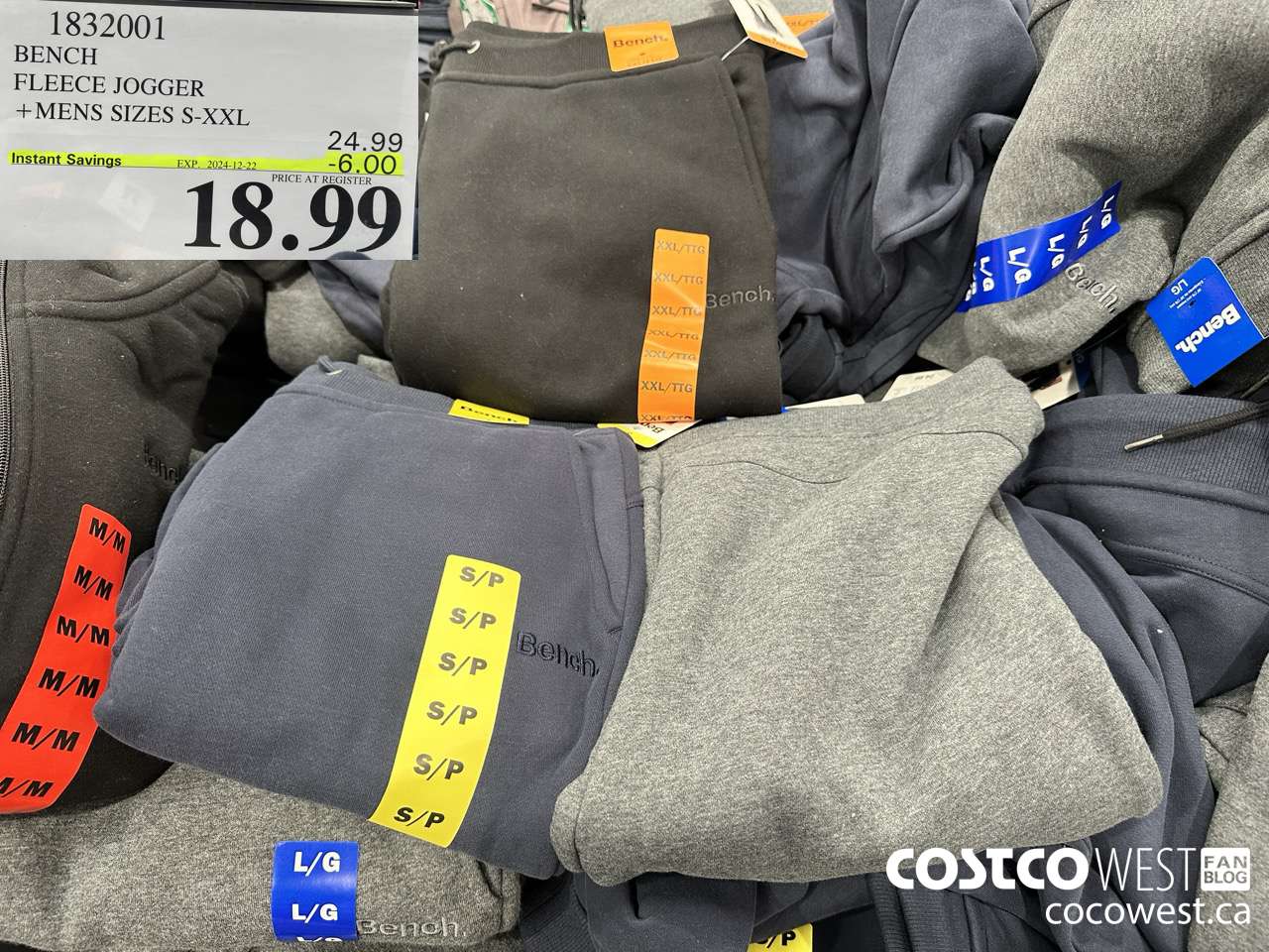 1832001 BENCH FLEECE JOGGER MENS SIZES M-XXL ($6.00 INSTANT SAVINGS EXPIRES ON 2024-12-22) $18.99