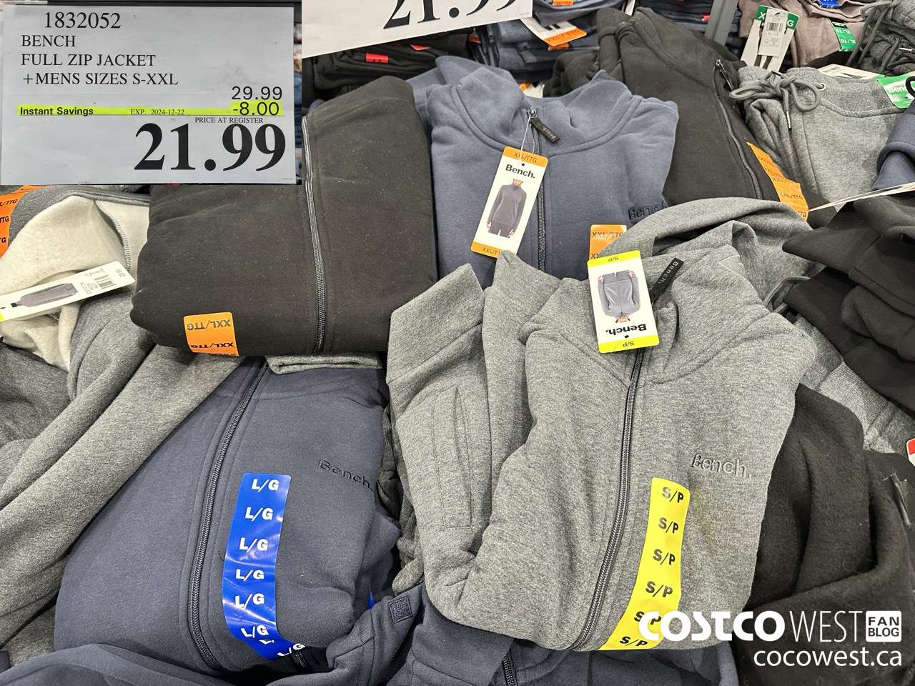 1832052 BENCH FULL ZIP JACKET MENS SIZES S-XXL ($8.00 INSTANT SAVINGS EXPIRES ON 2024-12-22) $21.99