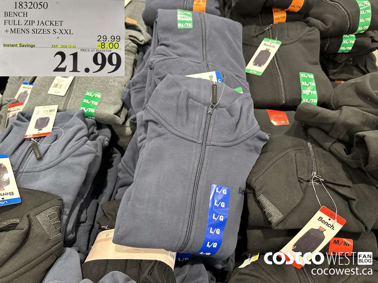 1832050 BENCH FULL ZIP JACKET MENS SIZES S-XXL ($8.00 INSTANT SAVINGS EXPIRES ON 2024-12-24) $21.99