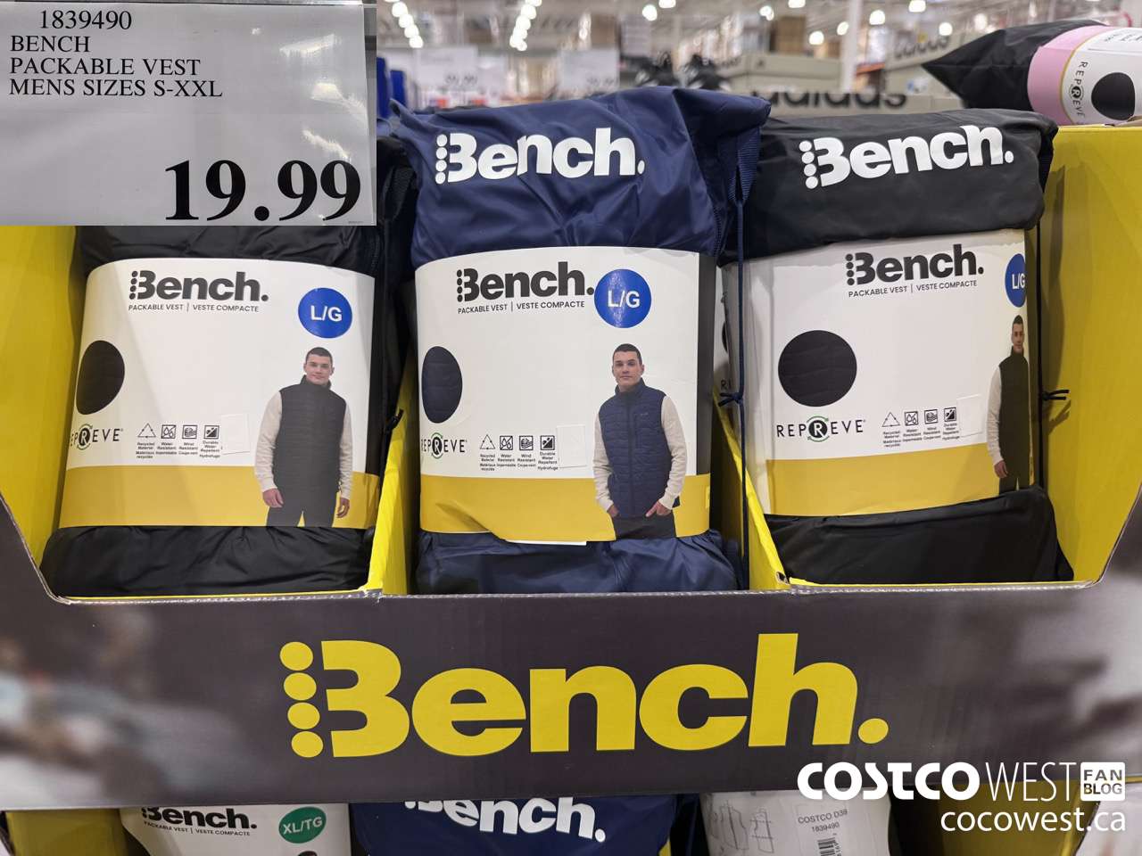 1839490 BENCH PACKABLE VEST MENS SIZES S-XXL $19.99