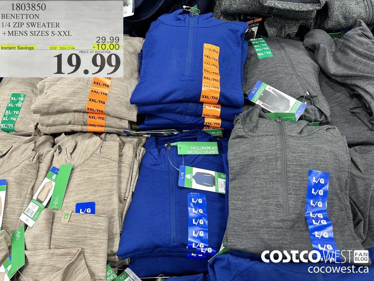 1803850 BENETTON 1/4 ZIP SWEATER MENS SIZES S-XXL ($10.00 INSTANT SAVINGS EXPIRES ON 2024-12-08) $19.99