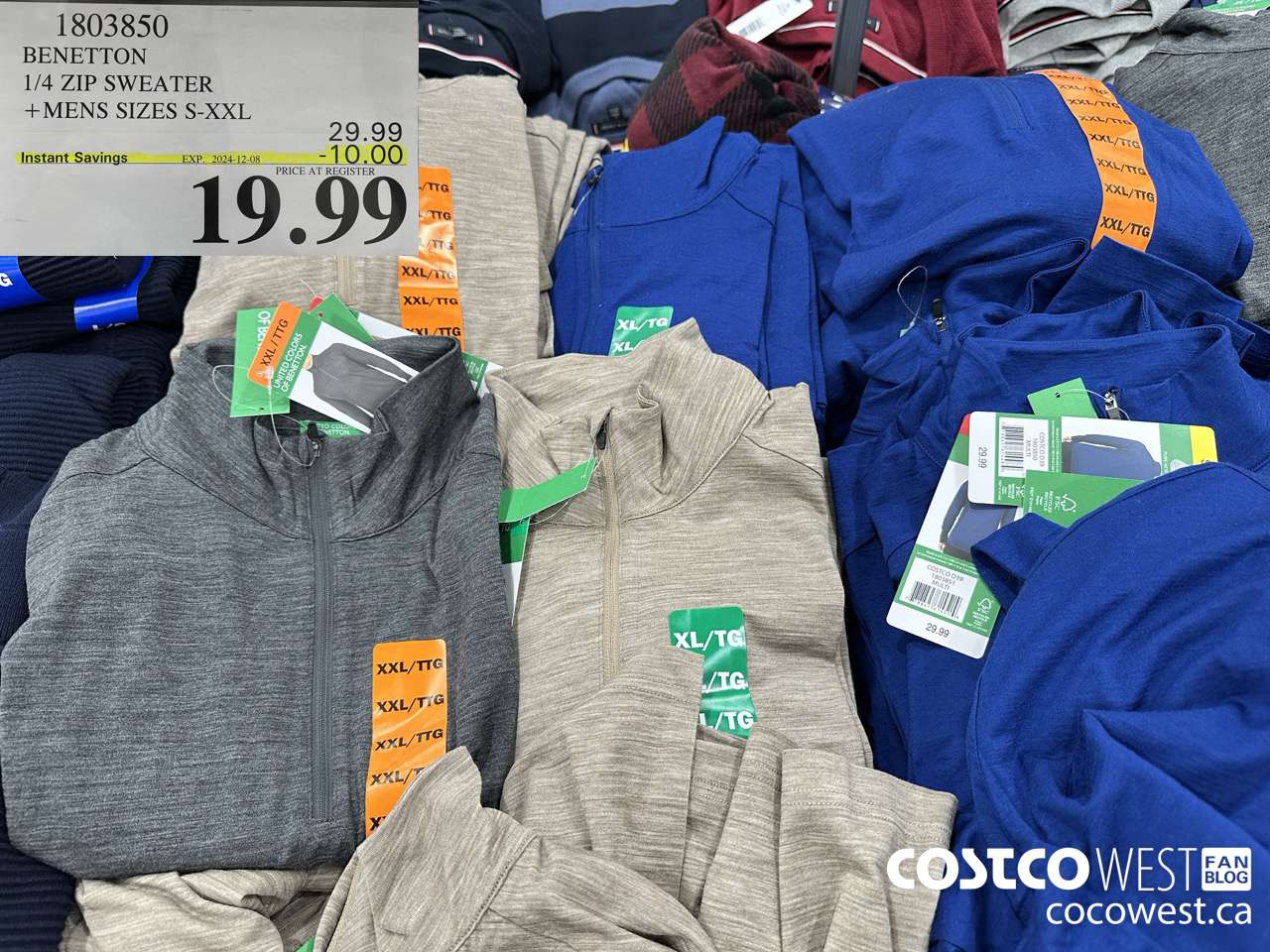 1803850 BENETTON 1/4 ZIP SWEATER MENS SIZES S-XXL ($10.00 INSTANT SAVINGS EXPIRES ON 2024-12-08) $19.99