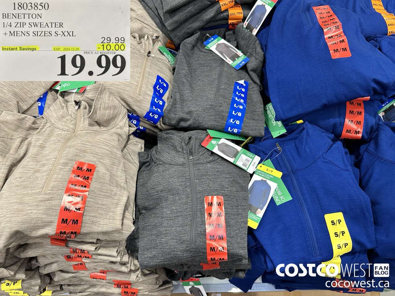 1803850 BENETTON 1/4 ZIP SWEATER MENS SIZES S-XXL ($10.00 INSTANT SAVINGS EXPIRES ON 2024-12-29) $19.99